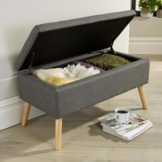 (Dark Grey) George Ottoman Storage Box Pouffe Seat Stool Footstool Storage Bench