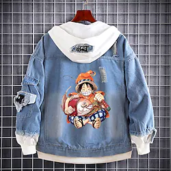 Inspired by One Piece Monkey D. Luffy Anime Cartoon Manga Anime Denim Jacket Harajuku Kawaii Coat For Men's Women's Unisex Adults' Hot Stamping Denim Casual Daily Lightinthebox