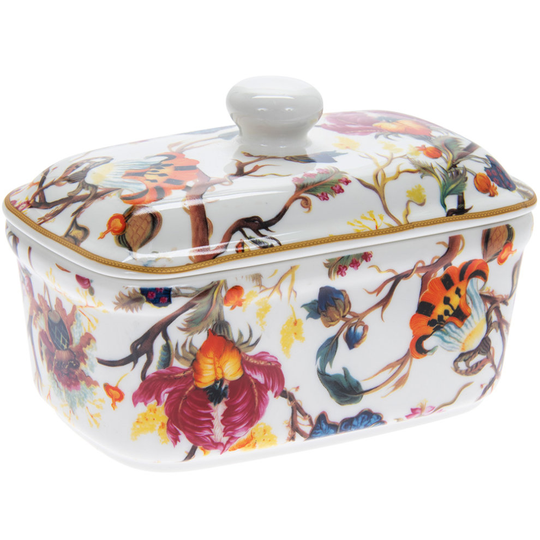 Anthina Florals Fine China Ceramic Butter Dish w/ Bell Top Lid Dishwasher Safe