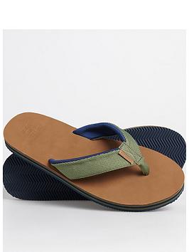 Superdry Surf Leather Flip Flops - Olive, Olive, Size S, Men
