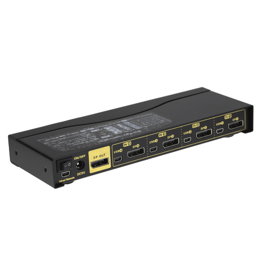 kenable 4 Port DisplayPort KVM Switcher Box 4K 60Hz with Cables & Remote Control Metal