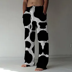 Inspired by 101 Dalmatians Cruella De Vil Linen Pants Straight Trousers Baggy Pants Anime Elastic Drawstring Design Front Pocket Pants For Men's Adults' 3D Print Cotton Blend Daily Yoga Lightinthebox