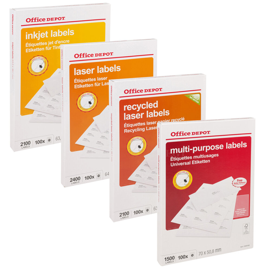 (16 Labels, 105x35mm, 1 Box (100 Sheets)) Office Depot Self Adhesive White Address Labels