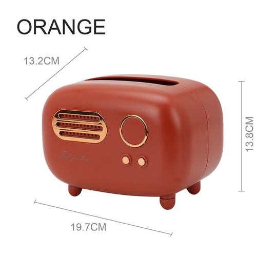 (Orange) Tissue Box Radio Model Desktop Paper Holder Towel Storage Napkin Case Organizer Ornament Craft Wet Wipes Dustproof Storage Box