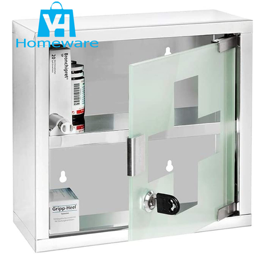 (Small) Wall Mounted Lockable Stainless Steel Medicine Cabinet First Aid Cupboard Box