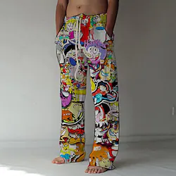 Inspired by Lizzie Mcguire Manga Linen Pants Straight Trousers Baggy Pants Anime Elastic Drawstring Design Front Pocket Pants For Men's Adults' 3D Print Cotton Blend Daily Yoga Lightinthebox