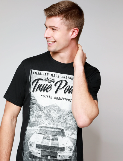 T-Shirts True Power Motif Cotton T-Shirt In Jet Black - South Shore / S - Tokyo Laundry