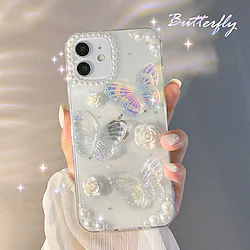 Phone Case For Apple Back Cover iPhone 14 Pro Max iPhone 14 Pro iPhone 14 Plus iPhone 14 iPhone 13 Pro Max 12 Mini 11 X XR XS Max 8 7 Rhinestone Glitter Shine Dustproof Butterfly TPU PC Lightinthebox