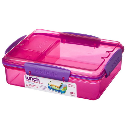 Sistema 975ml Multi Compartment Snack Attack Duo Lunch Box, Pink