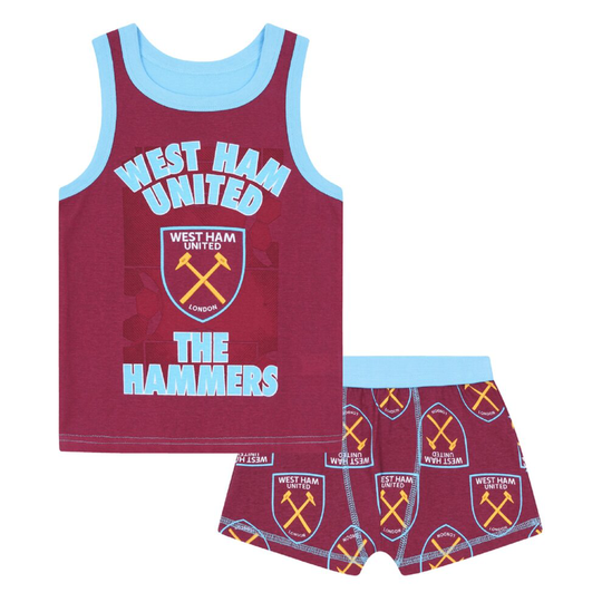 (6-7 Years) West Ham United FC Official Football Gift Boys Boxer Shorts & Vest Set