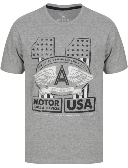 T-Shirts Motor 11 Motif Cotton Jersey T-Shirt in Mid Grey Marl - South Shore / S - Tokyo Laundry