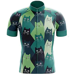 21Grams Men's Cycling Jersey Short Sleeve Bike Top with 3 Rear Pockets Mountain Bike MTB Road Bike Cycling Breathable Quick Dry Moisture Wicking Reflective Strips Forest Green Green Yellow Cat Lightinthebox
