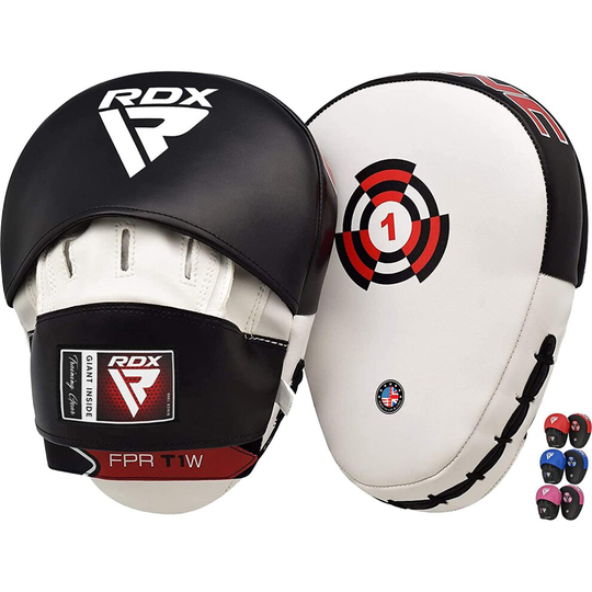 (White) RDX Boxing Pads Focus Mitts Maya Hide Leather Curved Hook and Jab Target Hand Pads Great for MMA, Kickboxing, Martial Arts, Muay Thai, Karat