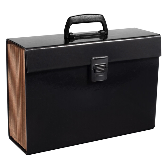 (Black) 19 Pocket Expanding A4 Box File Organiser Paper Documents Foolscap Folder Case