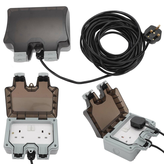 10M Outdoor IP66 Garden Extension Lead Socket Box IP66 RatedBlack Cable