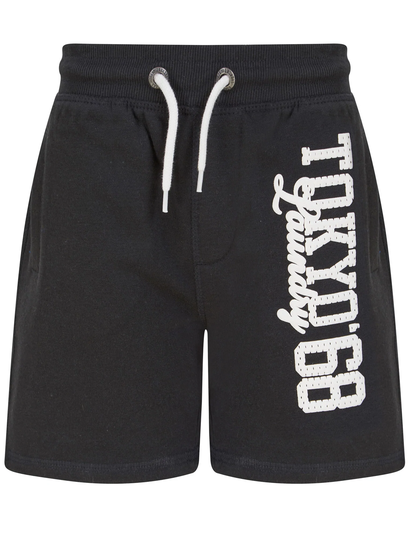 Jogger Shorts Boys Script Motif Brushback Fleece Jogger Shorts in Pirate Black -Kids / 5-6 Years - Tokyo Laundry