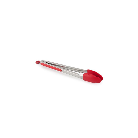 (Red) Jazooli Silicone Grip Stainless Steel Kitchen Tongs