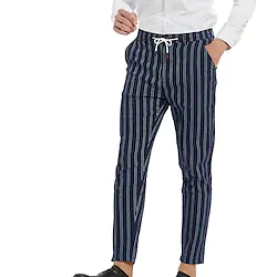 Men's Trousers Chinos Work Pants Slacks Pocket Drawstring Straight Leg Stripe Breathable Quick Dry Casual Daily Streetwear Stylish Navy Blue Micro-elastic Lightinthebox