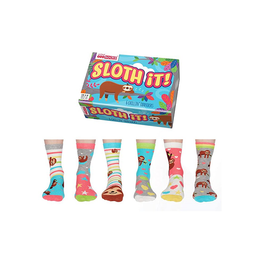 United Oddsocks Box of 6 Ladies Odd Socks Sloth It UK 4-8