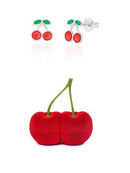 The Love Silver Collection Sterling Silver Enamelled Cherry Stud Earrings With A Novelty Gift Box