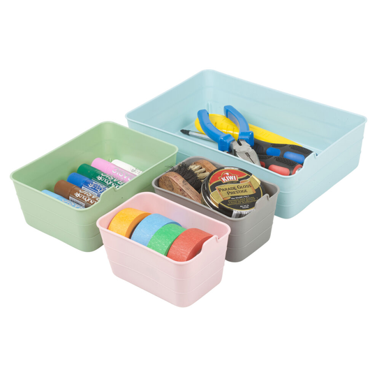 Set of 4 Coloured Plastic Storage Box Organiser Container Home Office