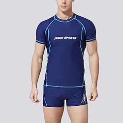 Men's Rash guard Swimsuit UV Sun Protection UPF50 Breathable Short Sleeve Swimwear Bathing Suit 2 Piece Swimming Surfing Stripes Summer / Stretchy / Quick Dry / Quick Dry Lightinthebox