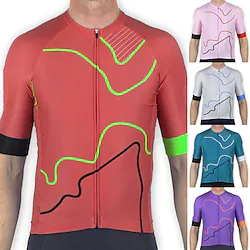21Grams Men's Cycling Jersey Short Sleeve Bike Top with 3 Rear Pockets Mountain Bike MTB Road Bike Cycling Breathable Quick Dry Moisture Wicking Reflective Strips Viva Magenta White Rosy Pink Graphic Lightinthebox