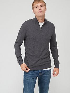 Jack & Jones 1/4 Zip Knitted Jumper - Dark Grey Melange