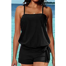 Women's Swimwear Tankini 2 Piece Normal Swimsuit 2 Piece High Waist Open Back Pure Color Green Black Blue Purple Dusty Blue Camisole Padded Strap Bathing Suits New Vacation Holiday / Modern Lightinthebox