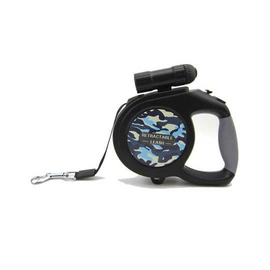 (Camouflage blue) Pet automatic retractable leash 8m range | 50 kg dog traction with flashlight