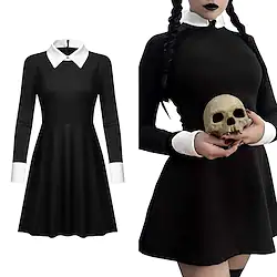Wednesday Addams Wednesday Dress Masquerade Women's Movie Cosplay Cosplay Costume Party Gray Black Black Dress Masquerade Polyester Lightinthebox