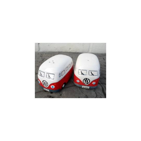 Camper Van Hippy Bus Salt and Pepper Pots, Cruet Set Red