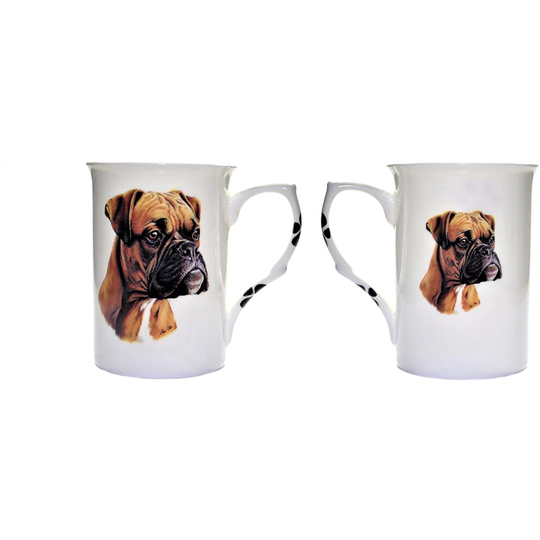 Bone China Set of 2 Red Boxer Dog Mugs - Gift Boxed