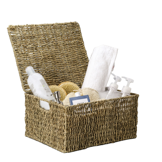 Seagrass Basket With Lid XL Hamper Eco-Friendly Rattan Box with Hinged Lid M&W