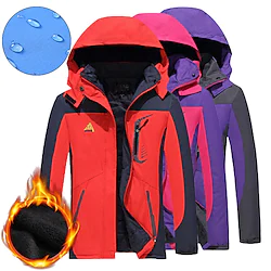 Women's Ski Jacket Waterproof Hiking Jacket Rain Jacket Fleece Winter Outdoor Thermal Warm Fleece Lining Waterproof Windproof Outerwear Trench Coat Top Hunting Ski / Snowboard Fishing Big red Purple Lightinthebox