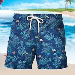 Men's Swim Shorts Swim Trunks Board Shorts Drawstring Elastic Waist 3D Print Graphic Fish Breathable Soft Short Casual Daily Holiday Boho Streetwear Dark Blue Light Blue Micro-elastic Lightinthebox