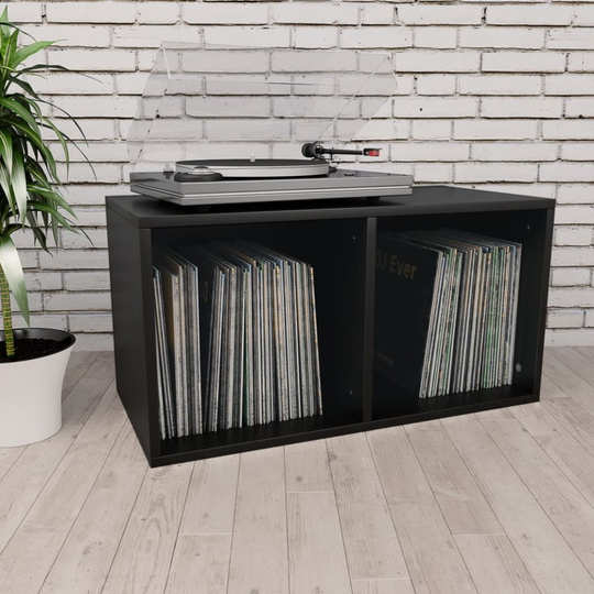 vidaXL Vinyl Storage Box Black Chipboard Recorder Case Collection Cabinet