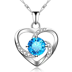 925 sterling silver long heart necklace for women ocean necklaces for girls girlfriend friendship mom silver fashion pendant necklace with jewelry box blue Lightinthebox