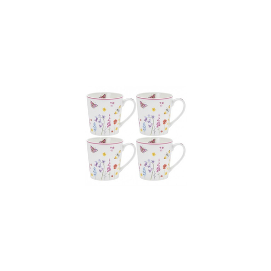 Set of 4 Butterfly Garden Fine China Mugs