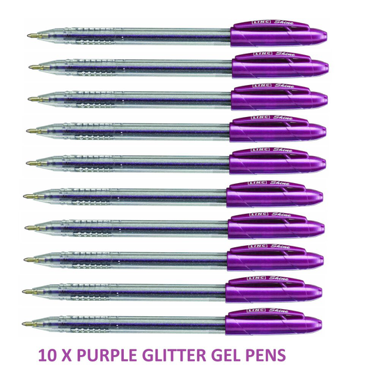 (Violet Pack of 10) 10 x Shine Sparkled GLITTER Gel Pens 0.7 mm FINE Tip 10 colours All Colour