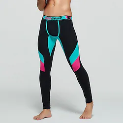 Men's Running Tights Leggings Base Layer Patchwork Base Layer Athletic Athleisure Breathable Moisture Wicking Soft Fitness Gym Workout Running Sportswear Activewear Color Block Black Blue Lightinthebox