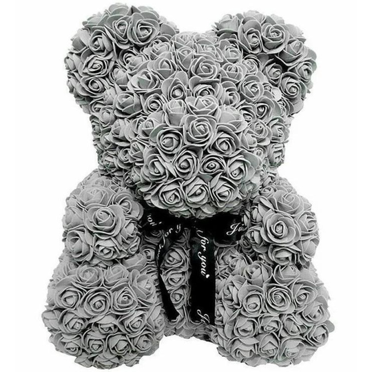 (Grey - With Box 25CM ) ROSE TEDDY BEAR 25CM & 40CM FOAM VALENTINES DAY