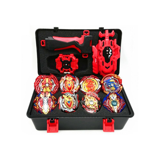 (Red) 8pcs Gyro Burst Beyblade Set With Launcher Portable Storage Box Kids Gift Toy