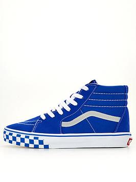 Vans Sk8-Hi Reflective Sidestripe Checkerboard Junior Boy Hi Top Trainers - Blue