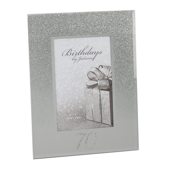 70th Birthday Glitter and Mirror Photo Frame 4" x 6" Gift Boxed
