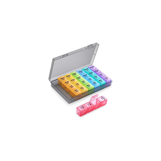 SUKUOS Pill Box 4 Times a Day Travel Pill Case 7 Day Weekly Organiser Medication Dispenser Reminder BPA Free