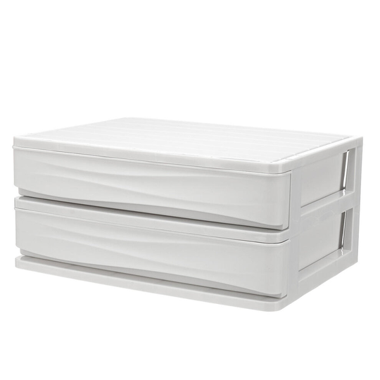 Double-deck Desktop Comestics Makeup Storage Drawer Box Saving Space Desktop Organizer WHITE COLOR