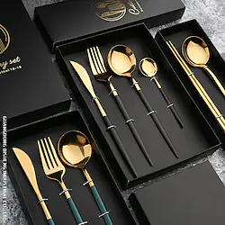 Gold Dinnerware Set Stainless Steel Tableware Set Knife Fork Spoon Flatware Set Dishwasher Safe Cutlery Set Gift Box Lightinthebox
