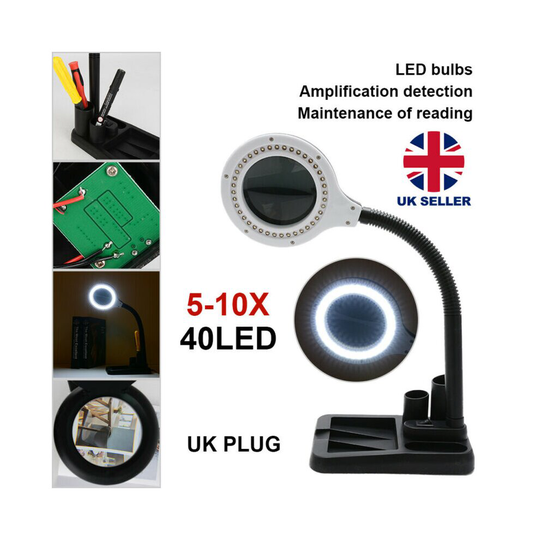 40 LED Desk Lamp Magnifying Magnifier With Light Stand Repair Read