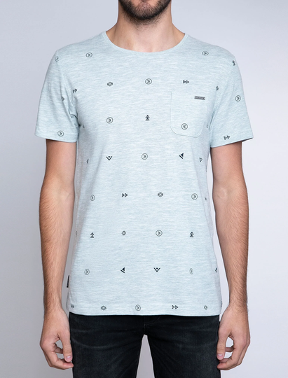 T-Shirts Mikio Symbol Print Cotton Slub T-Shirt with Chest Pocket In Skyway - Dissident / S - Tokyo Laundry
